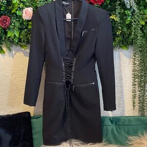 bebe Black Lace-Up Longline Blazer